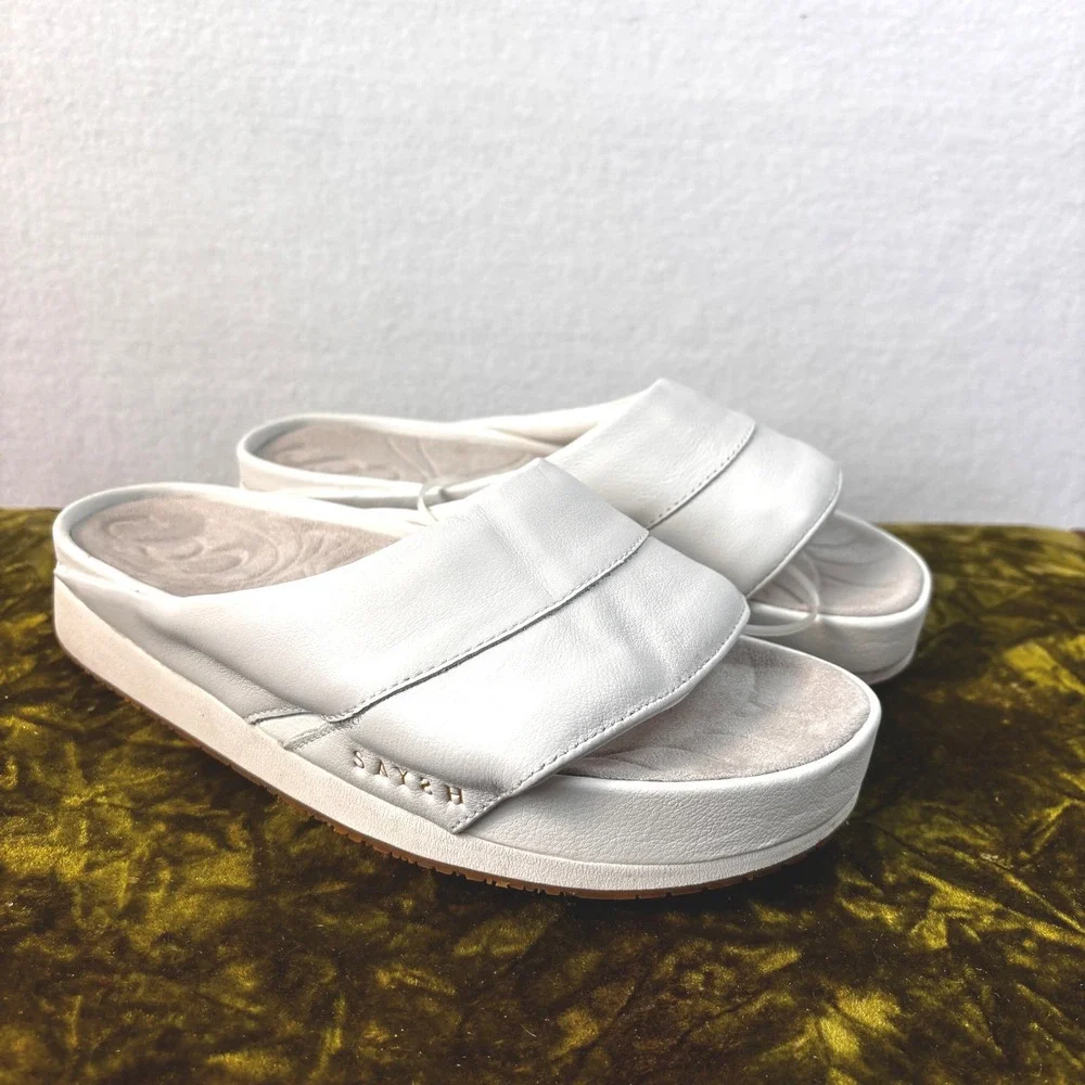 SAYSH Scia Slide Sandal White Leather Platform Comfort Slip On Shoes Size 7 NWOB